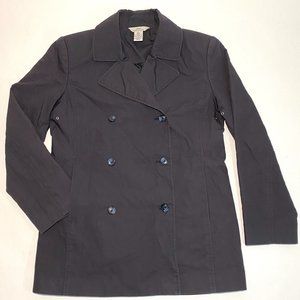 346 Brooks Brothers Navy Double Breast Short Trench Coat Jacket Button Sz S